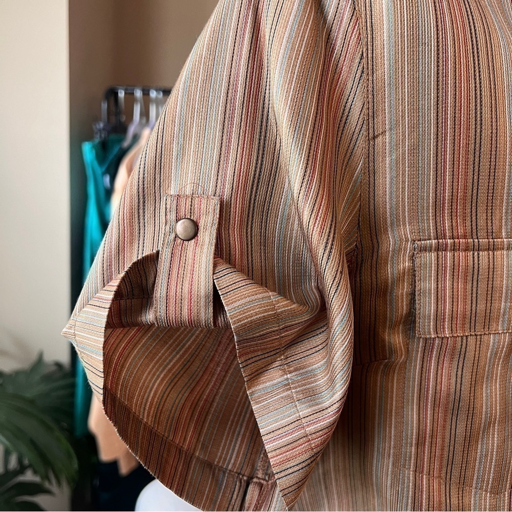 BELIZA Petite Silk Stripe Button Top Blouse M - Picture 3 of 8
